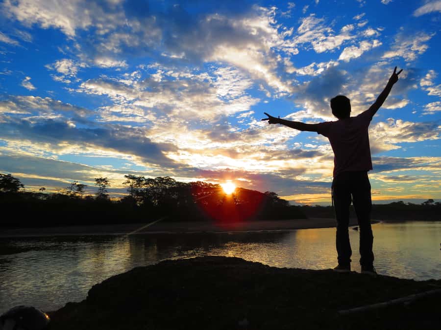 Capibara and caiman search on the Tambopata river - The Tambopata River at twilight