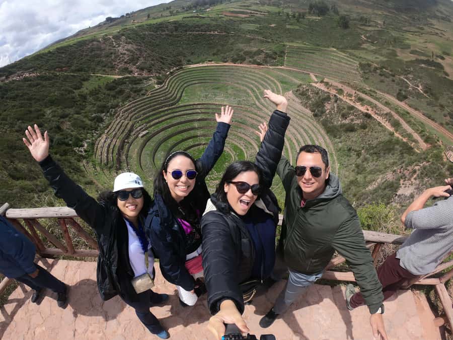 From Cusco: Chinchero, Moray, Maras, Ollantaytambo, Pisaq - Chinchero: alpaca textiles beside Inca stonework
