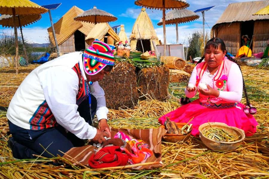 From Puno: Excursion to Uros and Taquile Islands + Income - Uros: islands built from totora reeds