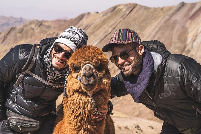 Private Palccoyo Rainbow Hike Without the Crowds - Walking with an alpaca toward the viewpoint